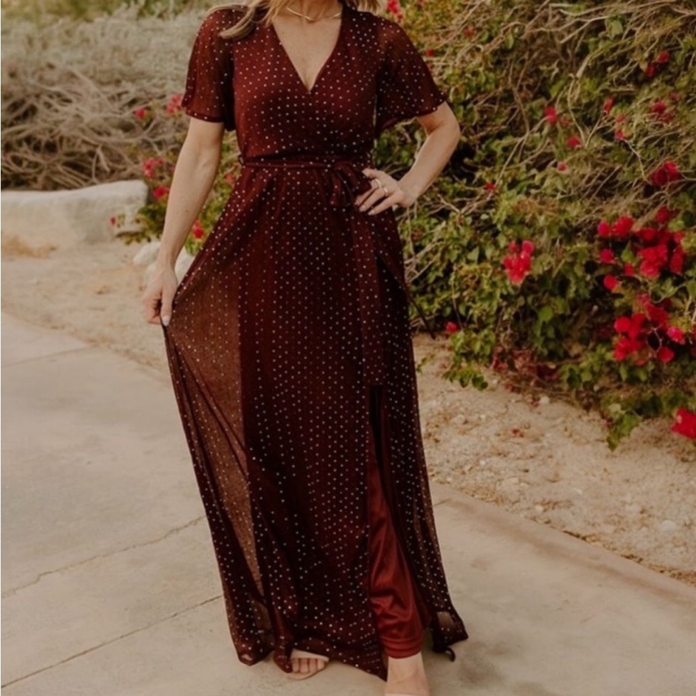 Burgundy Maxi Sparkle Wrap Dress